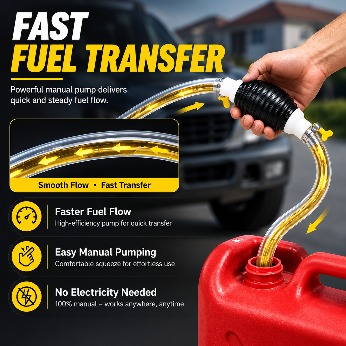 ⛽Manual Siphon Pump Kit with 1M Hose, Rubber Pump Bulb & 2 Hose Clamps, Liquid Transfer Pump for Fuel Water Oil, Car Boat Motorcycle