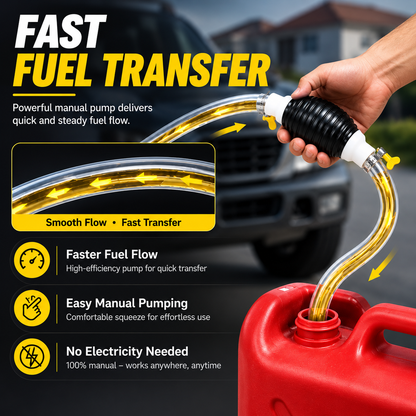 ⛽Manual Siphon Pump Kit with 1M Hose, Rubber Pump Bulb & 2 Hose Clamps, Liquid Transfer Pump for Fuel Water Oil, Car Boat Motorcycle